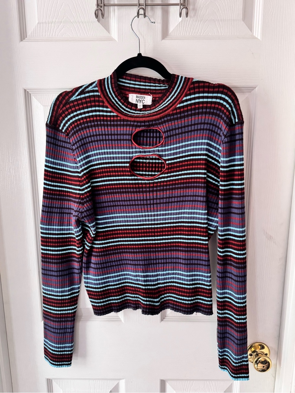 Women’s Steve Madden Rust Red & Teal Striped Sweater